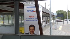 Pouta propagující SPD v Ústí nad Orlicí, kde hnutí nekandiduje.