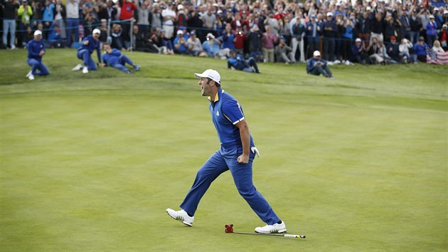 Evropan Jon Rahm se raduje bhem Ryder cupu.