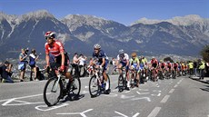 Peloton bhem stoupání na mistrovství svta v silniní cyklistice v Innsbrucku.