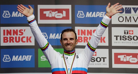 Alejandro Valverde se raduje z titulu mistra svta.