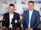 Tomio Okamura a Radim Fiala v praském volebním tábu SPD. (6. íjna 2018)