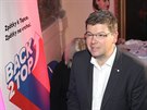 Pedseda TOP 09 Jií Pospíil v praském volebním tábu strany. (6. íjna 2018)