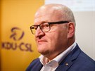 Daniel Herman v pra�sk�m volebn�m �t�bu KDU-�SL. (6. ��jna 2018)