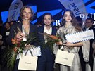 Vítzové Pure Model 2018 Oliver Prcha a Anna Brodecká a editel soute Roman...