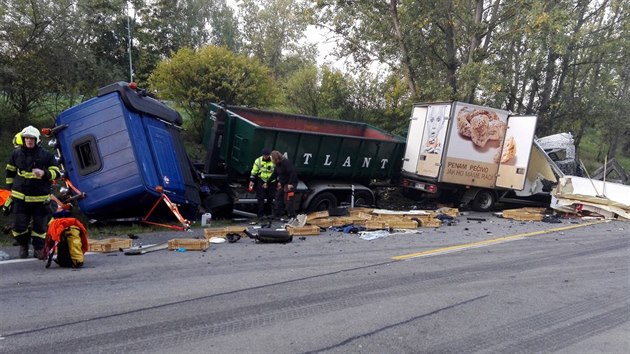 Při čelním střetu dodávky a kamionu u Hodonína řidič menšího z vozidel na místě zemřel. Šofér kamionu utrpěl těžké zranění.