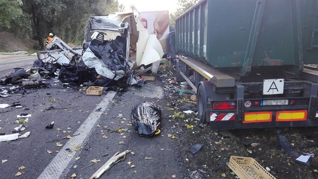 Pi elnm stetu dodvky a kamionu u Hodonna idi menho z vozidel na mst zemel. ofr kamionu utrpl tk zrann.