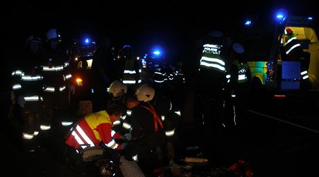 Motorká i chodec zahynuli pi stetu na silnici I/33 u Trotiny (10.10.2018).