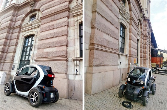 Pokud nebude dostatek nabíjecích míst, bude třeba improvizovat. Jak to může dopadnout, ukazuje motorista se svým elektrickým renaultem ve Stockholmu.