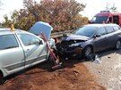 Nsledky nehody t aut na cest obcemi Drovice aOlany u Prostjova. (12....