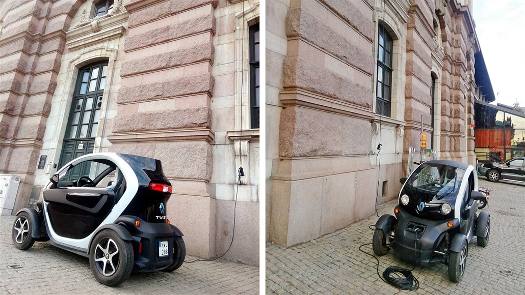 Pokud nebude dostatek nabíjecích míst, bude t�eba improvizovat. Jak to m��e dopadnout, ukazuje motorista se svým elektrickým renaultem ve Stockholmu.