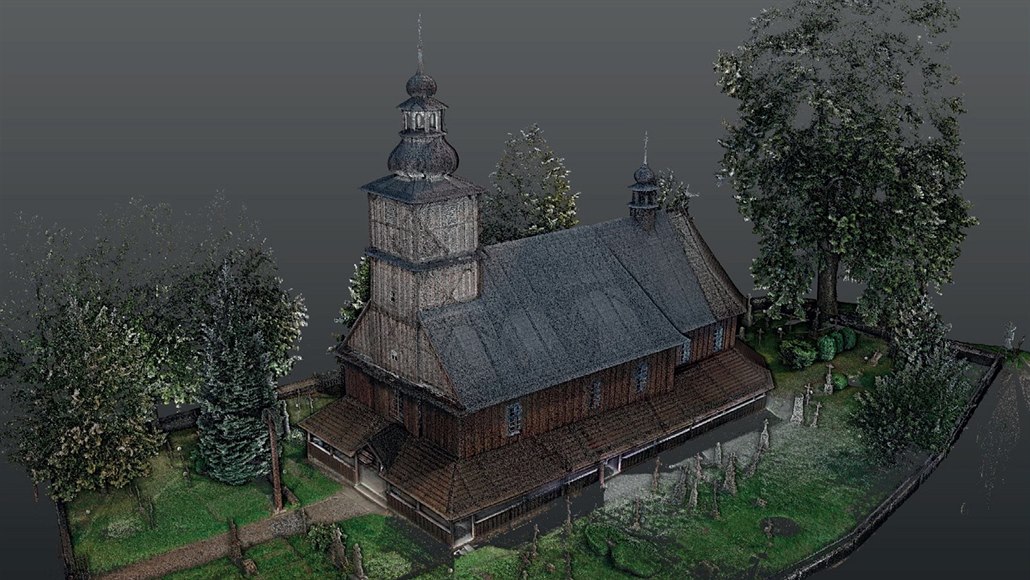 Laserový sken d�ev�ného kostela v Sedli�tích na Frýdecko-Místecku