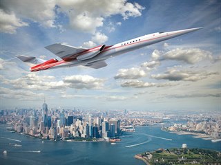 Nadzvukový letoun Aerion AS2 v simulaci na New Yorkem.