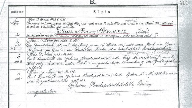 Zápis v knihovní vložce uvádí jako vlastníka pozemku Geheime Staatspolizeileitstelle Brünn, čili brněnskou úřadovnu gestapa.