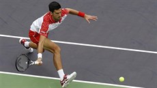 Srb Novak Djokovi dobíhá k míi v semifinále turnaje v anghaji.