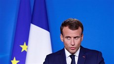 Francouzský prezident Emmanuel Macron holds na tiskové konferenci na summitu EU...