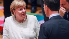 Nmecká kancléka Angela Merkelová hovoí s nizozemským premiérem Markem Ruttem...