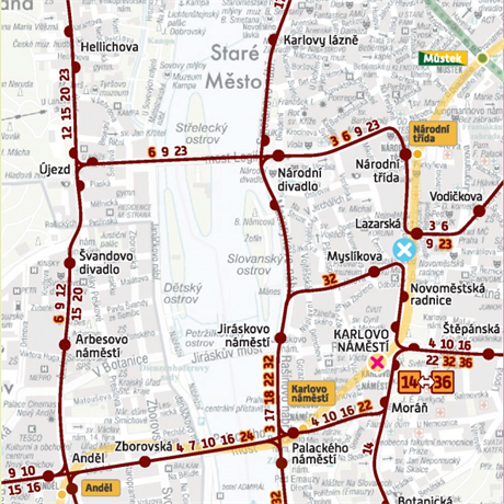 Mapa dopravního omezení v Praze od 29. listopadu 2018.