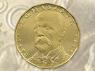 Tomá Garrigue Masaryk na limitované dvacetikorunové minci, které NB vydala ke...