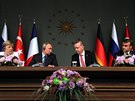 Nmecká kancléka Angela Merkelová, ruský prezident Vladimir Putin, turecký...