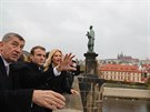 Praha, 27.10.2018, Andrej Babi, Emmanuel Macron, Monika Babiová na Karlov...