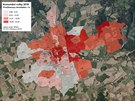 Mapa shrnující volební zisky hnutí ProOlomouc v jednotlivých ástech Olomouce v...