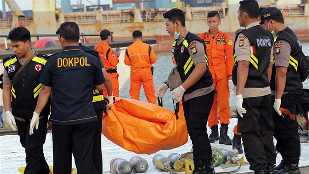 Záchranáři pátrají po přeživších i troskách letounu aerolinek Lion Air JT610 , který se zřítil několik minut po startu z indonéské Jakarty. Záchranáři vylovili z moře první trosky i oběti. (29. října 2018)
