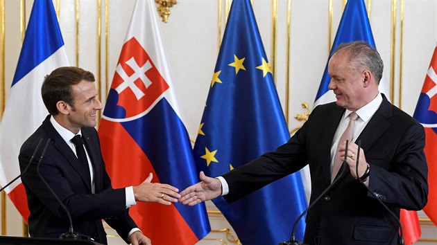 Francouzsk prezident Emmanuel Macron navtvil Slovensko, kde se setkal s prezidentem zem Andrejem Kiskou. (26. jna 2018)