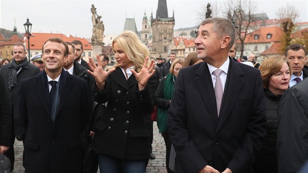 Praha, 27.10.2018, Emmanuel Macron, Monika Babiov, Andrej Babi v rmci oslav 100 let republiky