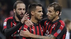 Radost fotbalist AC Milán v zápase italské ligy proti Sampdorii