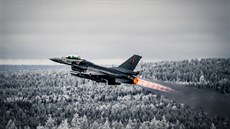 Cvičení Trident Juncture 2018 v Norsku. Belgický letoun F-16