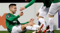 Jablonecký záloník Jakub Povaanec se raduje z gólu v utkání Evropské ligy...