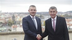 Praha, 27. íjna 2018. Slavnostní obd Andrej Babi a slovenský premiér Peter...