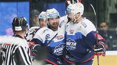 Gólová radost hokejist Brna v duelu v Plzni.