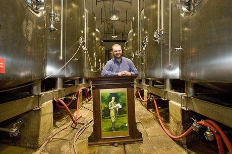 Majitel pivovaru Marek Vávra s portrétem posledního majitele frýdlantského...