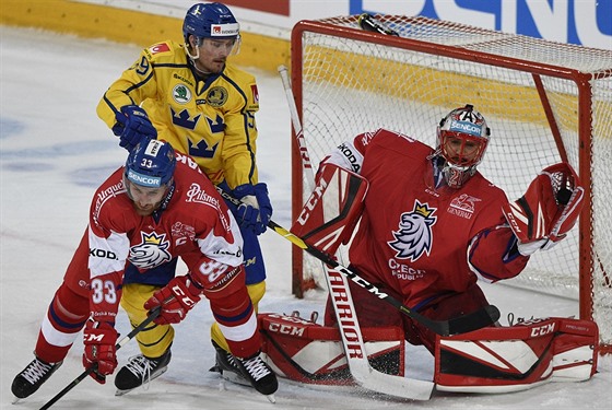 Brankář Jakub Kovář se zranil v premiérovém utkání národního týmu v této sezoně proti Švédům.