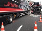 Nehoda ty kamion na dálnici D5 u Prahy. (5.11.2018)