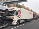 Nehoda ty kamion na dálnici D5 u Prahy. (5.11.2018)