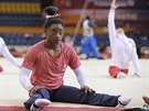 Simone Bilesová na tréninku bhem svtového ampionátu gymnastek v Dauhá