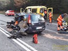 Při nehodě dvou osobních aut u Číhaně na Klatovsku zemřeli dva lidé. Další tři...