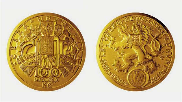 esk nrodn banka v lednu 2019 vydala stoticetikilovou zlatou minci, jej nominln hodnota je 100 milion K.