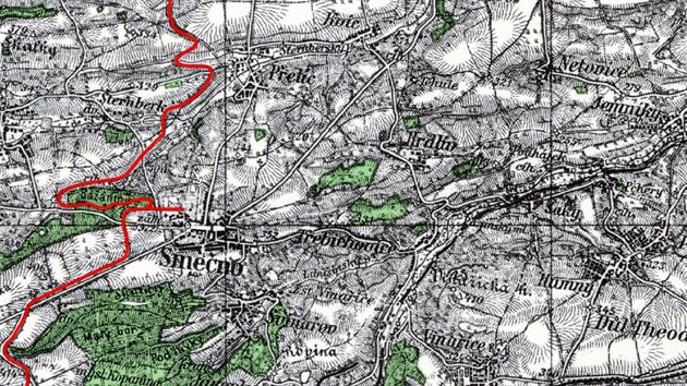 Mapa �zkokolejn� dr�hy Slan� - Ka�ice