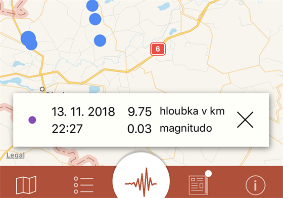 Screenshot z aplikace SeisLok