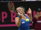 O TITUL. eská tenistka Kateina Siniaková hraje o rozhodující tetí bod ve...