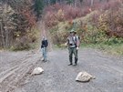 Dobrovolníci chystají pachové stopy, které mají medvda pivést k odchytové...