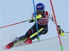 Americká lyžařka Mikaela Shiffrinová na trati slalomu v Levi