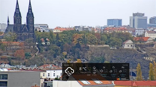 Záběr z kamery na střeše Anděl Media Centra na Vyšehrad