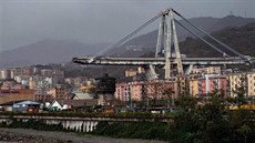 ást zíceného mostu Ponte Morandi v italském Janov (29. íjna 2018)