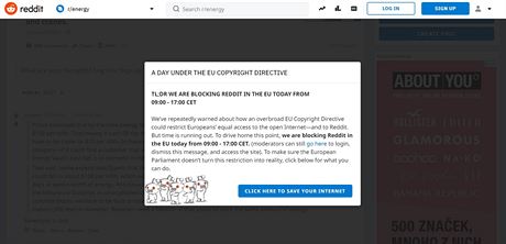 Oznámení, které na stránce Reddit mohli 20. listopadu spatit uivatelé z...