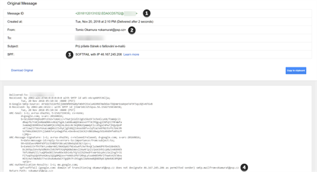 Takto vypad n podvren e-mail v Gmailu. 1) ID zprvy umouje jej...