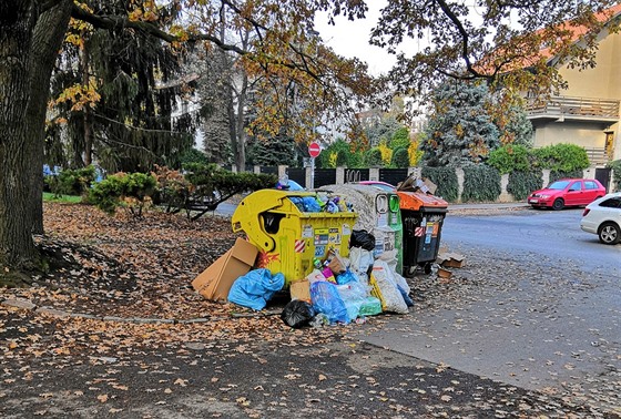 Nepoádek kolem popelnic v Praze 10